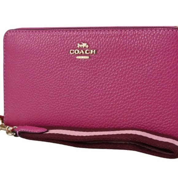 COACH Leather Long Zip Around Phone Wallet Detachable Sporty Strap Bold Pink NWT - Picture 7 of 9